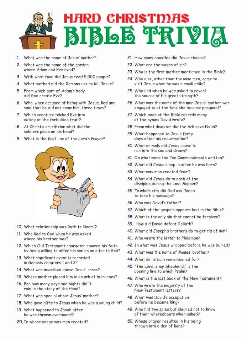 Free Printable Bible Trivia Questions And Answers